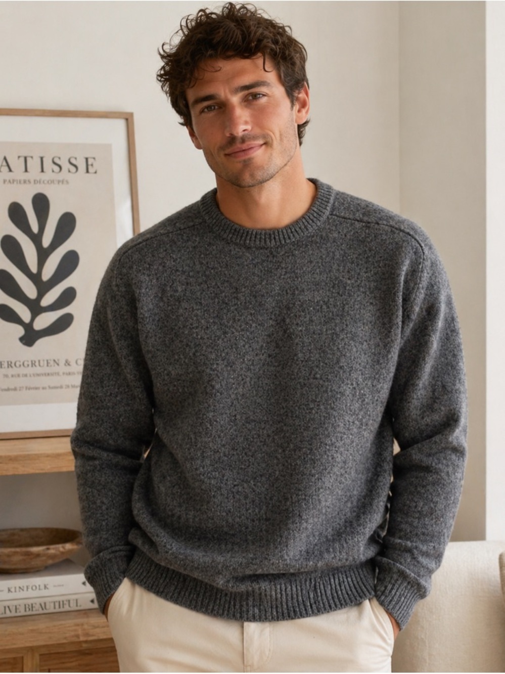 Gary Reed Men's Crewneck Sweater in Heather Gray - Classic Knit